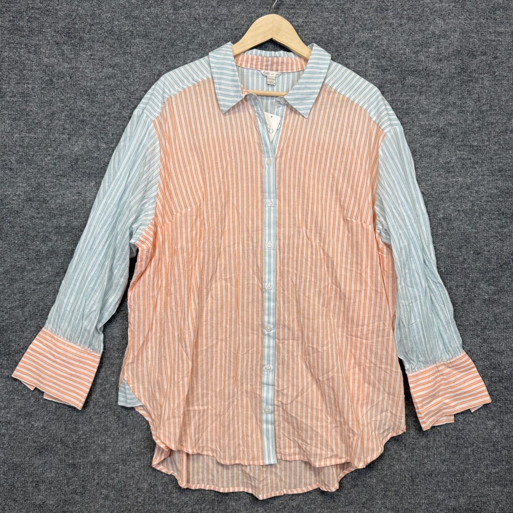 Cato Sz 18/20W Tunic Shirt Peach Blue Colorblock Stripe Casual Long Lightweight